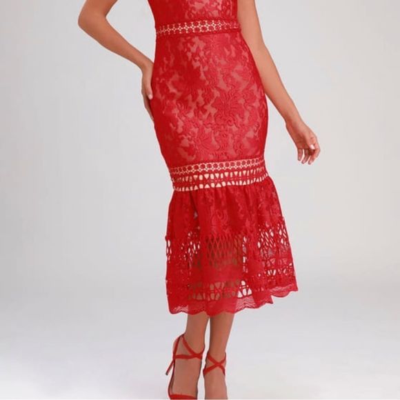 Lulus Charlee Red Lace Sleeveless Midi Dress Size Large - Picture 2 of 15